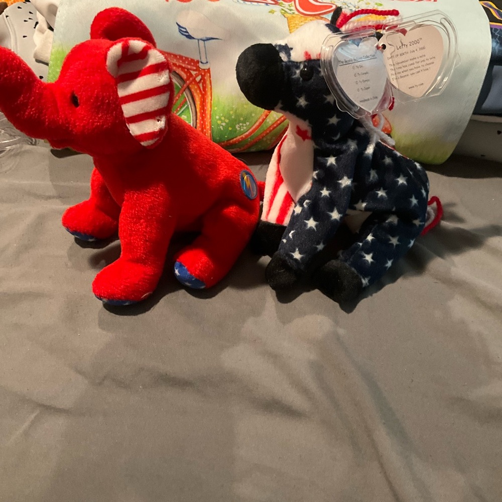 Ty beanie Baby righty &lefty Red Elephant & Navy Star Patriotic zebra set